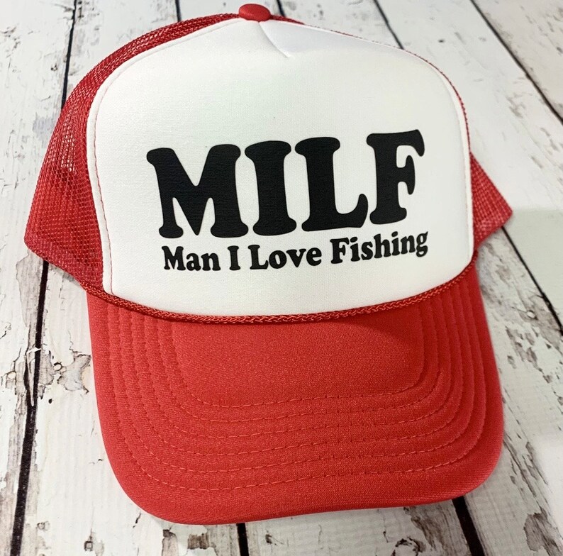 Retro Style MILF Man I Love Fishing Trucker Hat, Funny Cap for Women, Adjustable Snapback and Mesh, White Foam Front image 5
