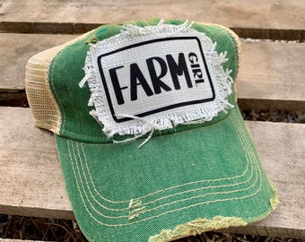 Gorra de béisbol vintage envejecida para niña de granja, sombrero con temática campestre para mujer