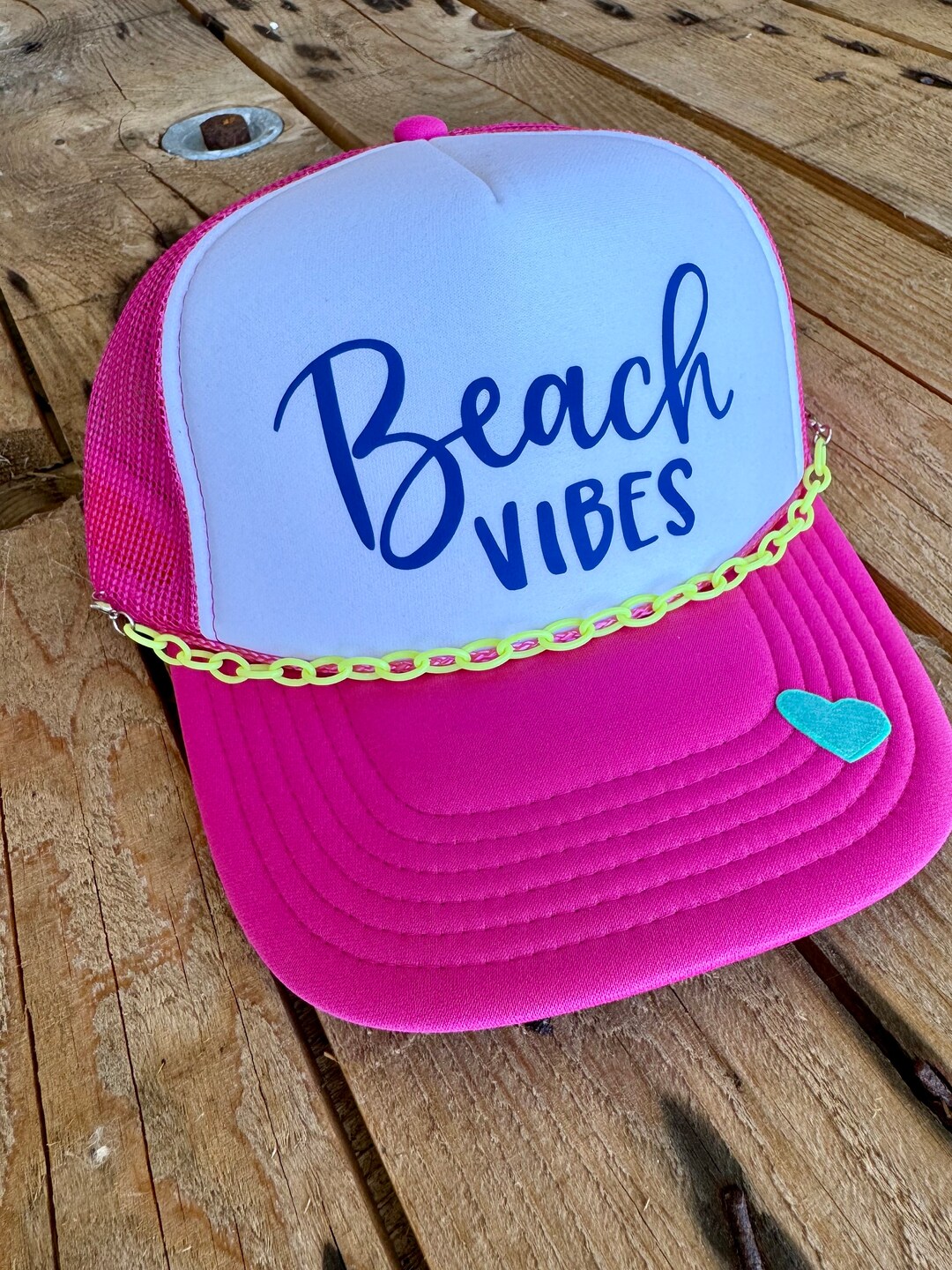 Pink Rv Hat Pink Beach Vibes Trucker Hat: Retro Acrylic Chain Cap - Etsy