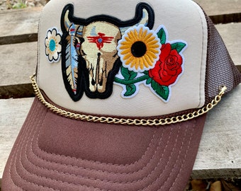 Oopsie Trucker Hat with Patches and Gold Chain Accent - Discounted Price, Ready to Ship