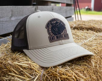 Eat More Beef Trucker-Cap | Rinderzüchter-Ledermütze mit Aufnäher | Richardson 112
