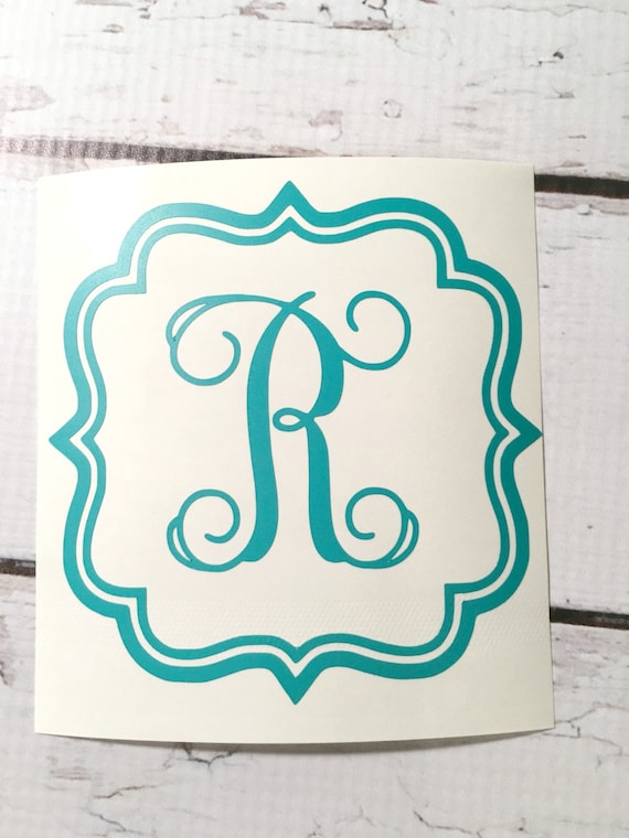 Personalized Single Letter Monogram Vinyl Decal Fancy Border Etsy