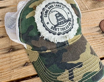 Come and Take It Hat | Second Amendment Distressed Trucker Hat | 2A Camo Cap