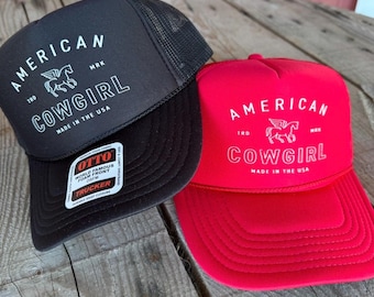 American Cowgirl Trucker Hat - Foam Front, Adjustable Snapback - Red or Black - Country Western Style