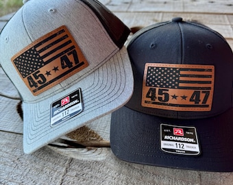 Gorra de camionero juvenil con bandera estadounidense, talla 45/47, cierre tipo snapback Trump MAGA con parche de cuero sintético