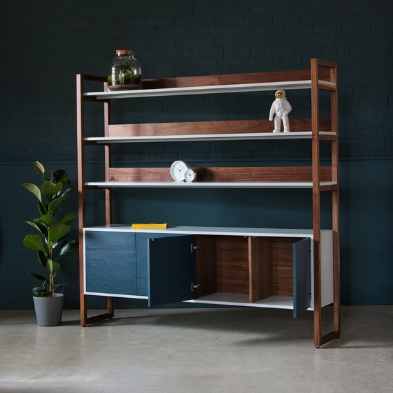 Walnut Shelving Unit Walnut Bookcase Living Room Storage Inka Etsy Hong Kong