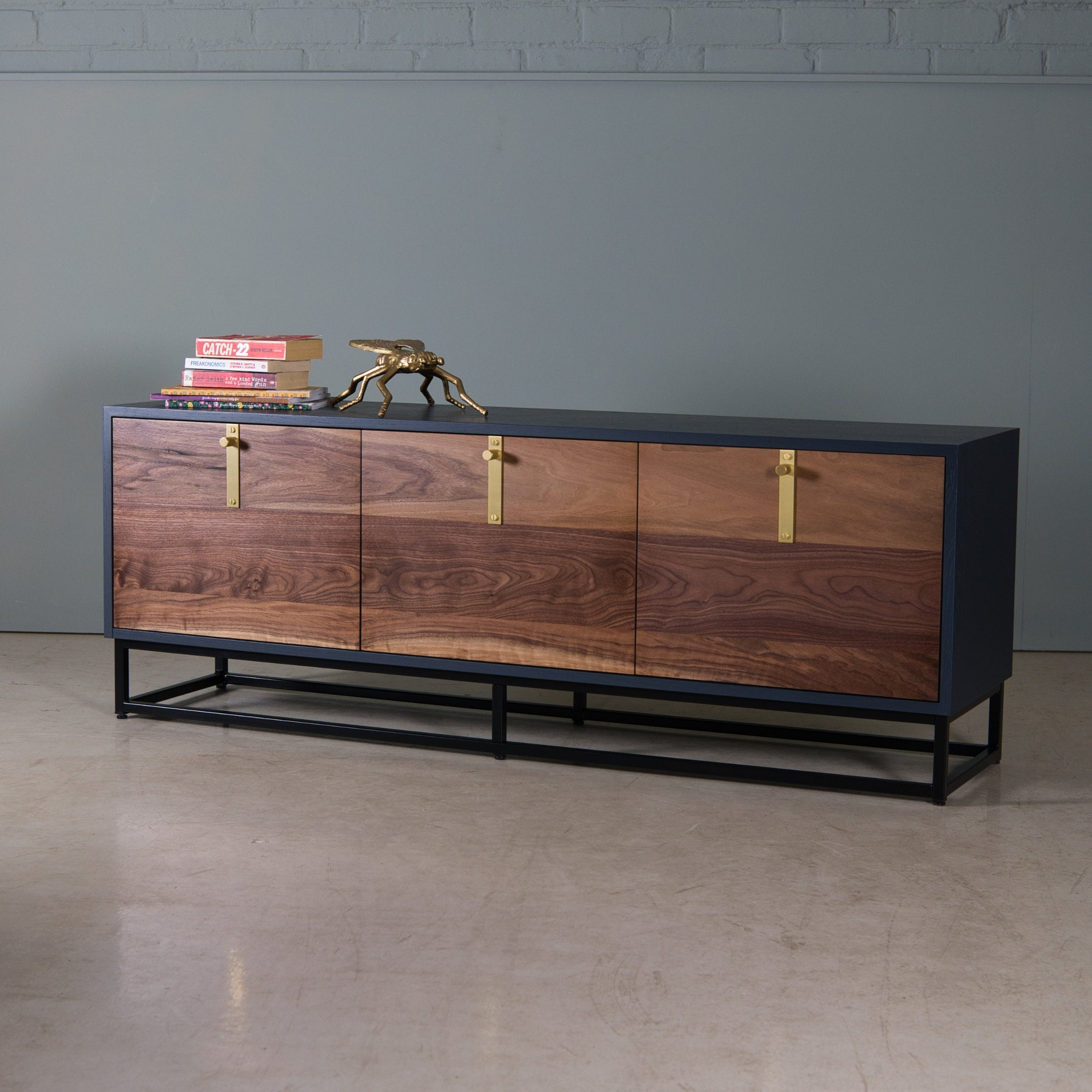 Walnut TV Cabinet with Knurled Brass Handles