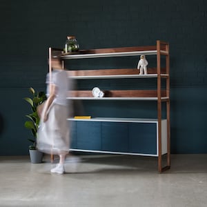 Walnut Shelving Unit, Walnut Bookcase, Living Room Storage, Inka