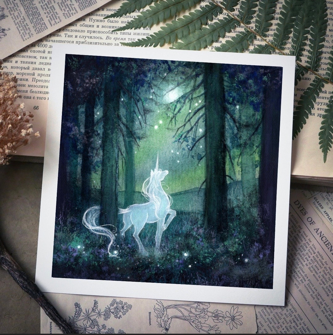 The Last Unicorn | 8x8 Fine Art Print | Magical Art, Gold Details, Hand ...