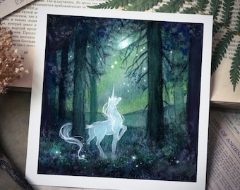 The Last Unicorn | 8x8 Fine Art Print | Magical art, gold details, hand embellished, Fantasy art