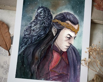 The Elven Lord | Giclée Fine Art Print | Wall art, Wall decor, Home decor, gold details, hand embellished, Fantasy art