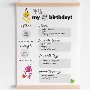 Tablero de hitos imprimible con temática de tiburón bebé para cumpleaños, letrero decorativo enmarcado descargable