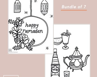 Ramadan Bundle Coloring Pages Printable Digital Download for Adults and Kids, Islamic Decor, Ramadan Decor, Ramadan Activity for Families
