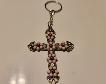 Cross Beaded and metal  keychain