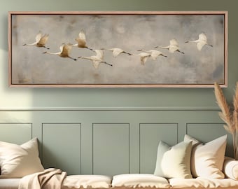 Flock of Birds Print, Egret & Heron Wall Decor, Vintage Style Neutral Tones Wall Art