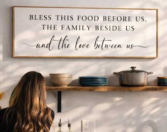 Bless the Food Before Us Sign, Family Blessing Wall Art, Dining Room Kitchen Decor