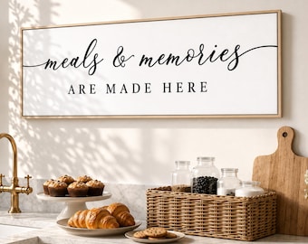 Meals & Memories Are Made Here Sign, Dining Room Wall Decor, Modern Farmhouse Kitchen Signs