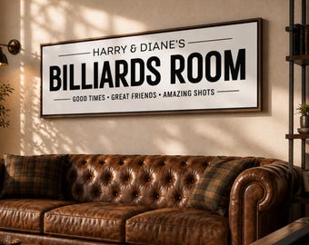 Personalized Billiards Room Sign, Custom Pool Table Wall Decor, Man Cave Game Room Signs