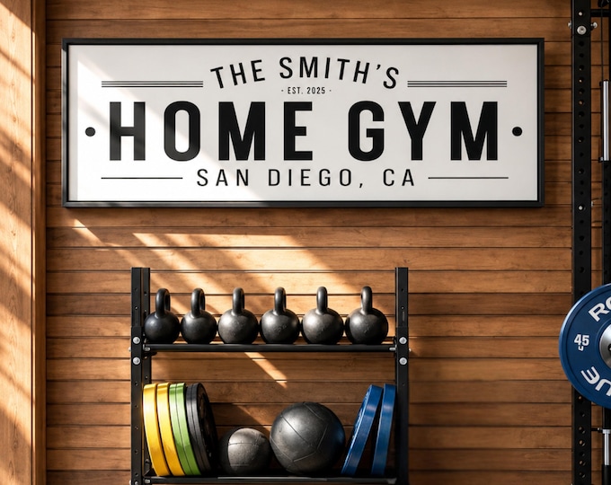 Personalized Home Gym Sign, Workout Room Wall Decor, Fitness Studio Art
