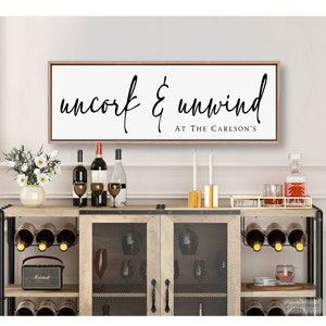 Uncork And Unwind Sign Wood And Canvas Wine Sign For Entryway Personalized Wine Gift For Couple Custom Wine Sign For Home Bar Cart