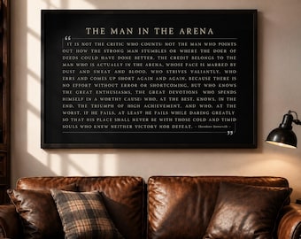 The Man In The Arena Sign, Theodore Roosevelt Quote Print, Inspirational Office Wall Decor