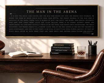 The Man in the Arena Quote Wall Art, Theodore Roosevelt Motivational Print, Office Wall Decor