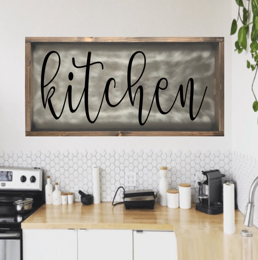 Metal Kitchen Sign Rustic Kitchen Sign Wood Framed Kitchen Etsy