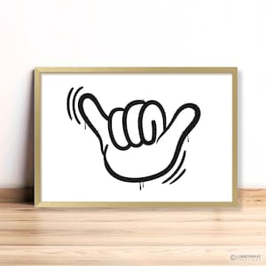 Shaka Hand Sign Hang Loose Hand Wall Art Hawaii Surf Wall Decor Coastal Entryway Hang Ten Print Trendy Dorm Decor Office Wall Art