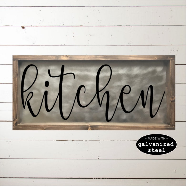 Metal Kitchen Sign Rustic Kitchen Sign Wood Framed Kitchen Etsy