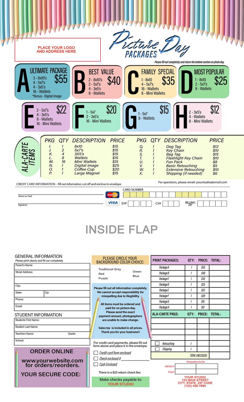 Picture Day Order Form, Pre-pay Fall School Portrait Order Form, School ...
