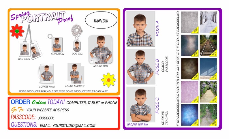 Picture Day Order Form, Spring Portrait Order Form, School Photography ...
