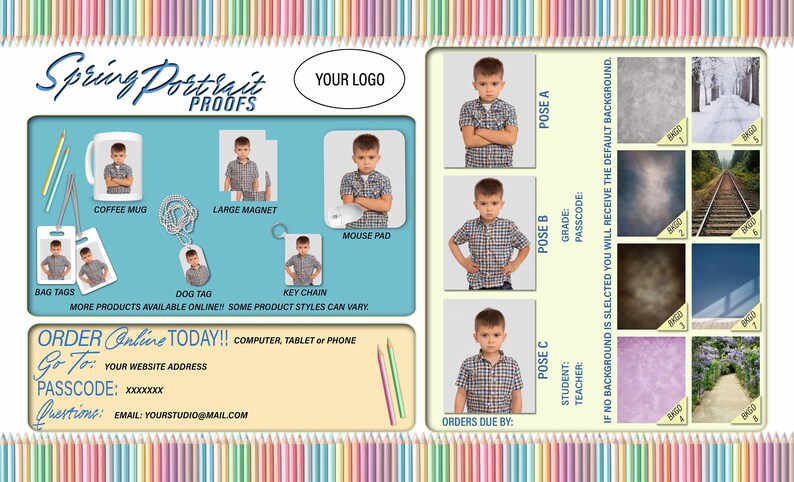 Picture Day Order Form, Spring Portrait Order Form, School Photography ...