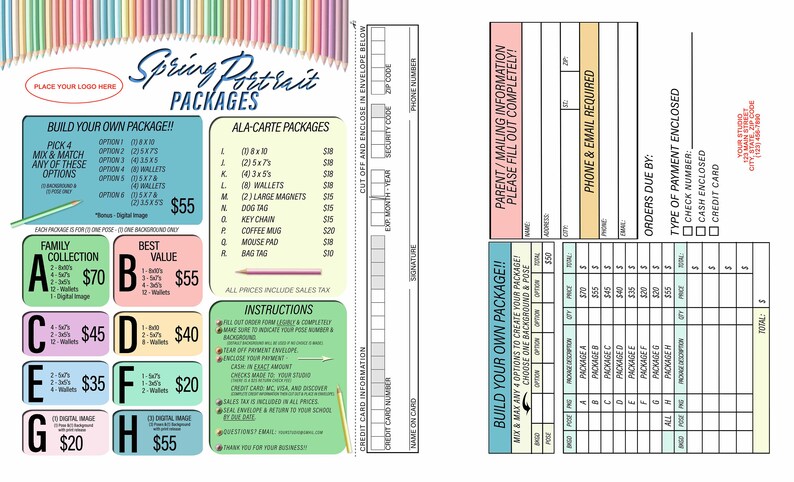Spring School Photo Order Form | Pastel Portrait Template (digital ...