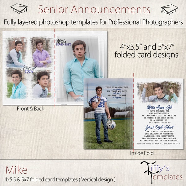 Senior Card Template Bundle,  Graduation Announcement Template, Photographer template, Photoshop Template, Graduate, Class of 2024.