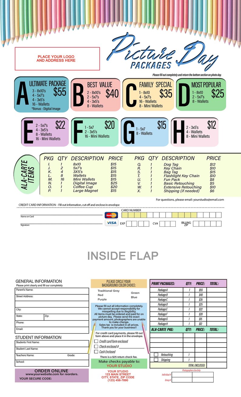 Picture Day Order Form, Pre-pay Fall School Portrait Order Form, School ...