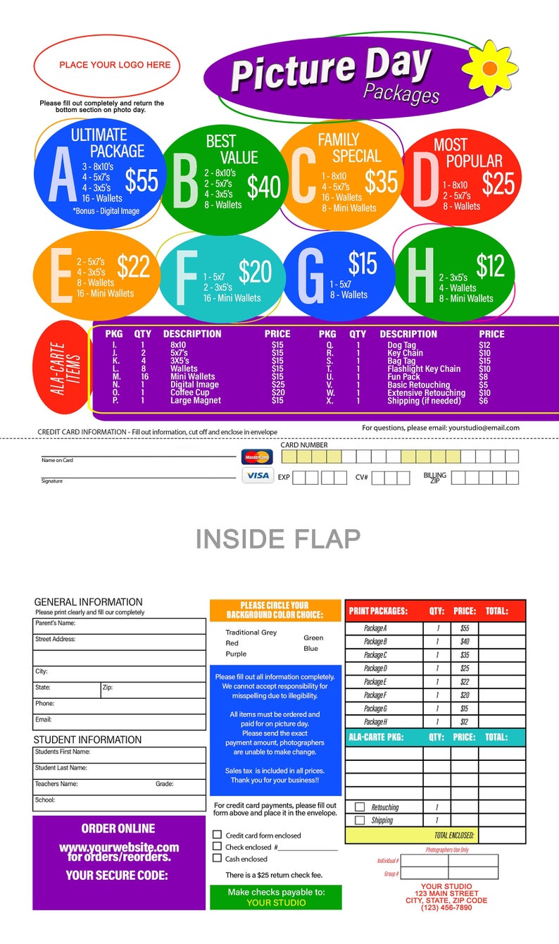 Picture Day Order Form, Pre-pay Fall School Portrait Order Form, School ...