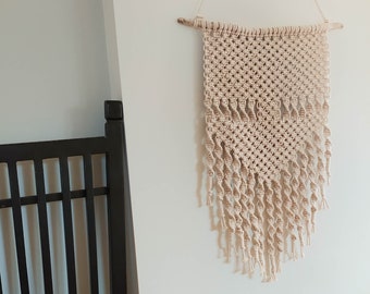 Duża makrama ścienna, nowoczesna geometryczna dekoracja ścienna, sztuka tekstylna nad łóżkiem w stylu boho, prezent do domu w stylu nordyckim, styl retro vintage boho z lat 70.