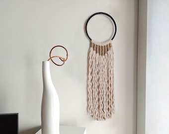 Fiber art wall hanging, fringed wall art, modern minimalist wall tapestry, contemporary handmade textile wall decor, wall tassel