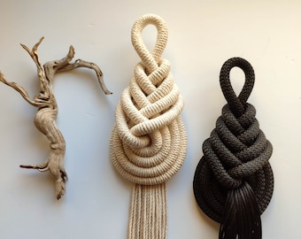 Large macrame knot tassel, decorative fringe wall hanging, pipa knot, modern minimalistic soft wall sculpture, fibre art object, home gifts