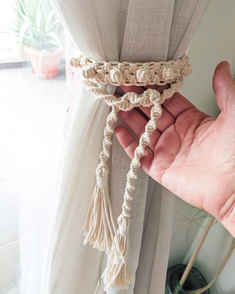 Curtain tie backs single or pair macrame bohemian tieback Etsy