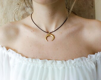 Qiandi Black Lace Zircon Crescent Moon Choker Pendant Necklace Women Christmas Jewelry Party Gift 