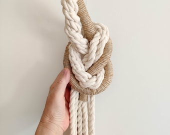 XL macrame overhead knot, rope art wall hanging, modern minimalist fiber sculpture