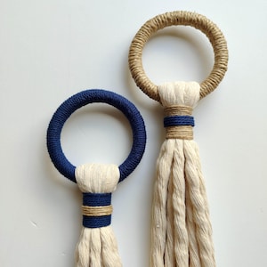 Handmade door knob tassel, small wall hanging, nautical decorative fiber art object