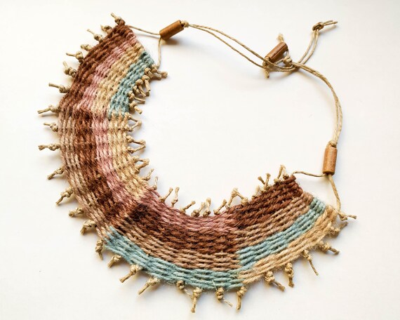 Woven Bib Necklace Short Chunky Collar 