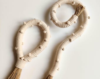 Set of 2 squiggle wall art, hand wrapped neutral wall hanging, modern minimalist textured decor, wavy fiber art object