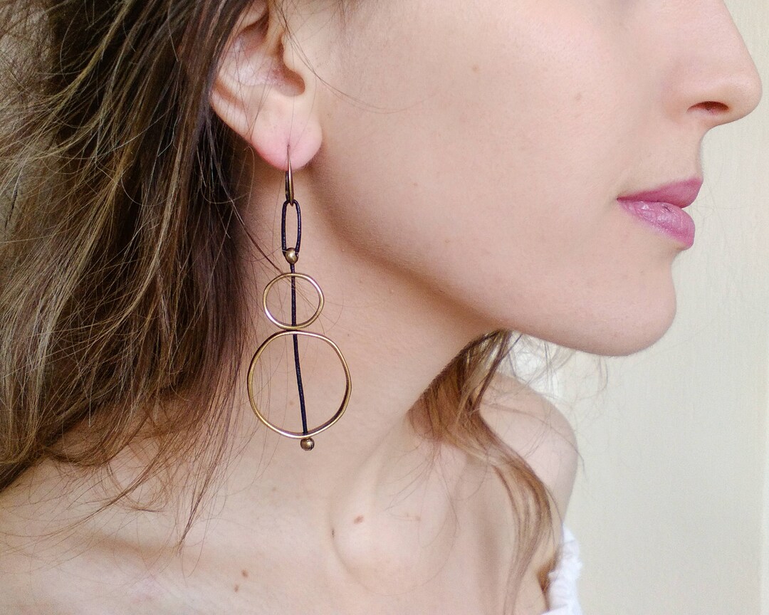 Long Hoop Earrings Double Circle Loop Single Earring Etsy