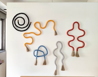Colorful squiggle wall art, curvy wall hanging, modern decorative wall curve, playful wall accent, contemporary wavy fiber sculpture