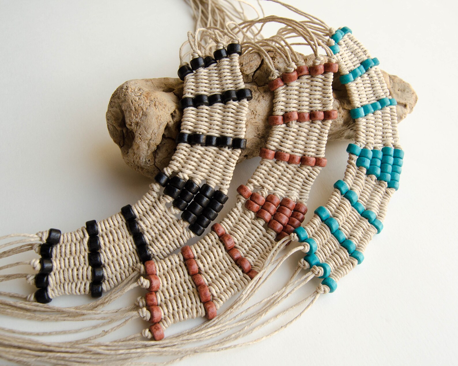 Woven tribal tapestry necklace native style artisan jewelry  Etsy