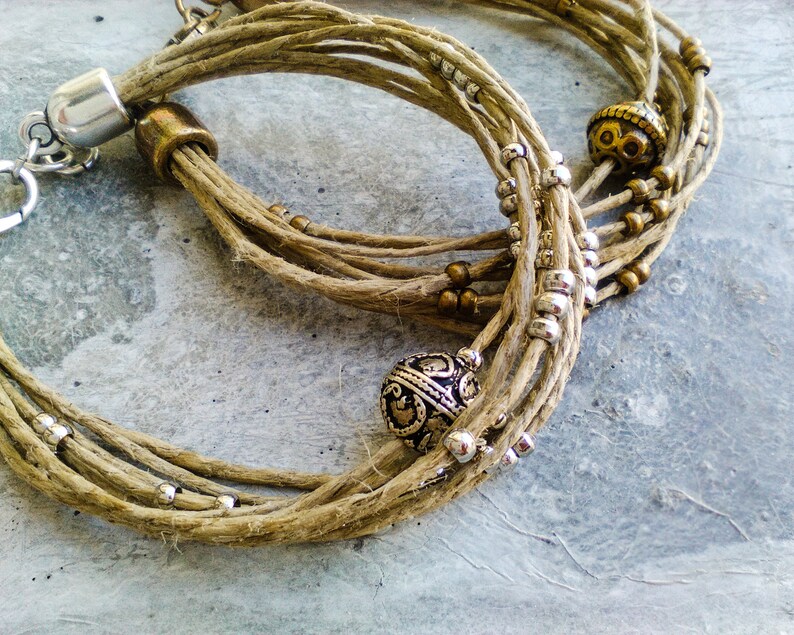 Beaded tribal hemp cord bracelet multi strand wrap bohemian Etsy