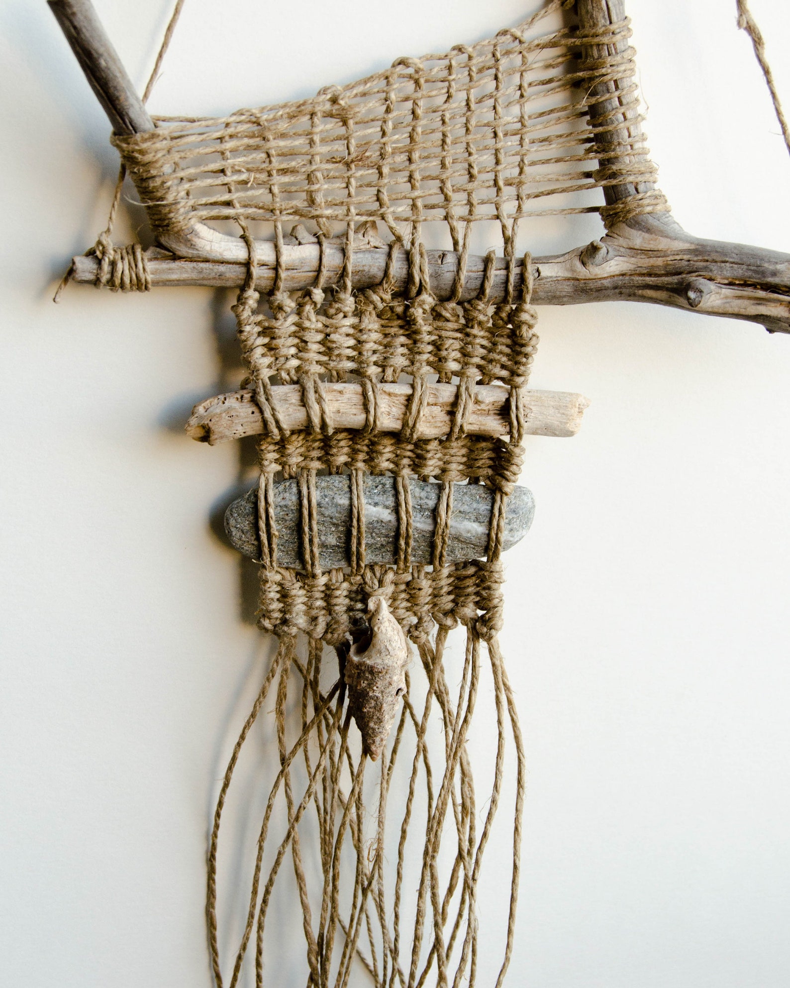 Driftwood weaving art wall hanging woven twigs and shells Etsy